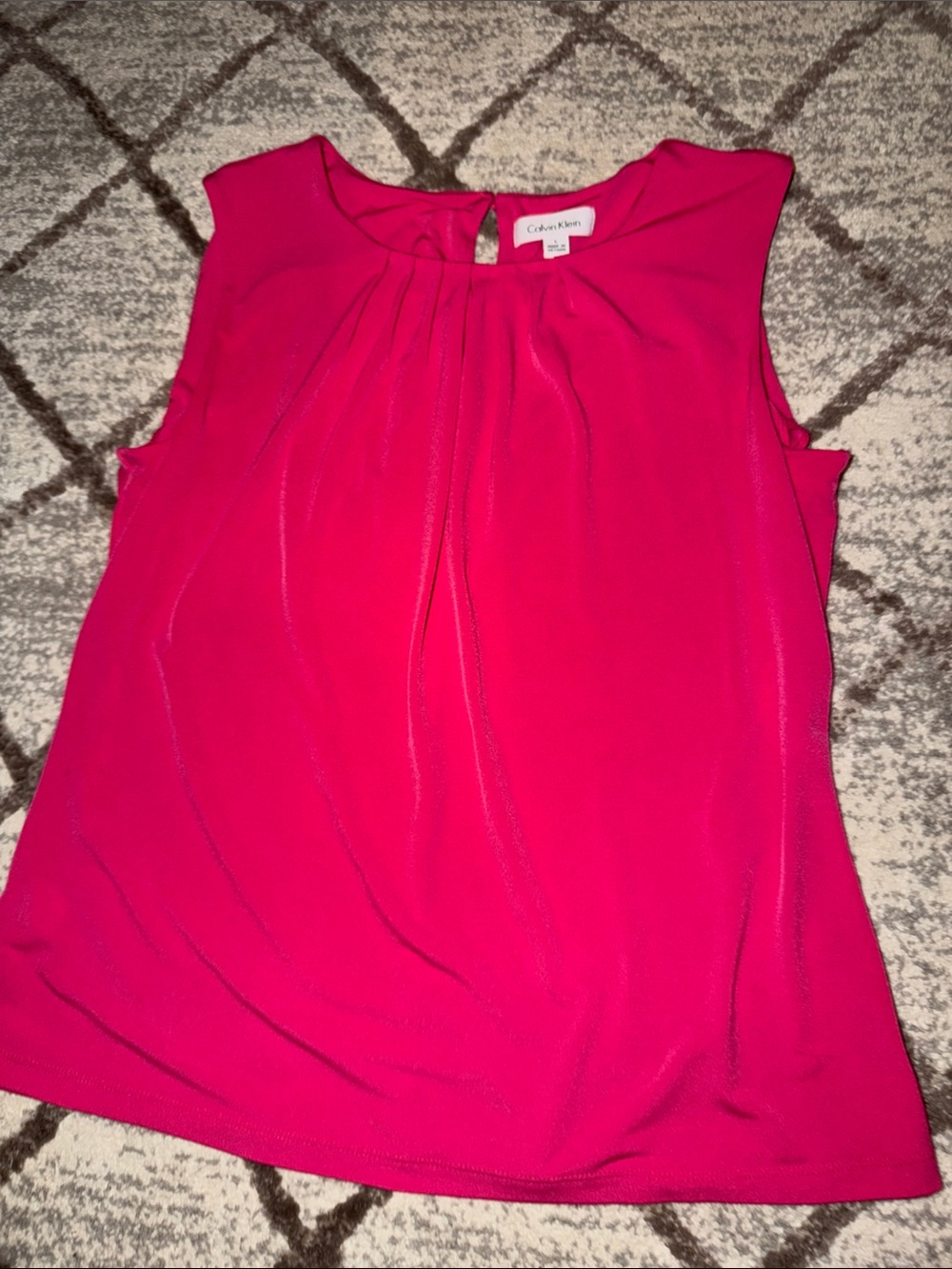 Calvin Klein Bright Pink Pleated Neck Sleeveless Top